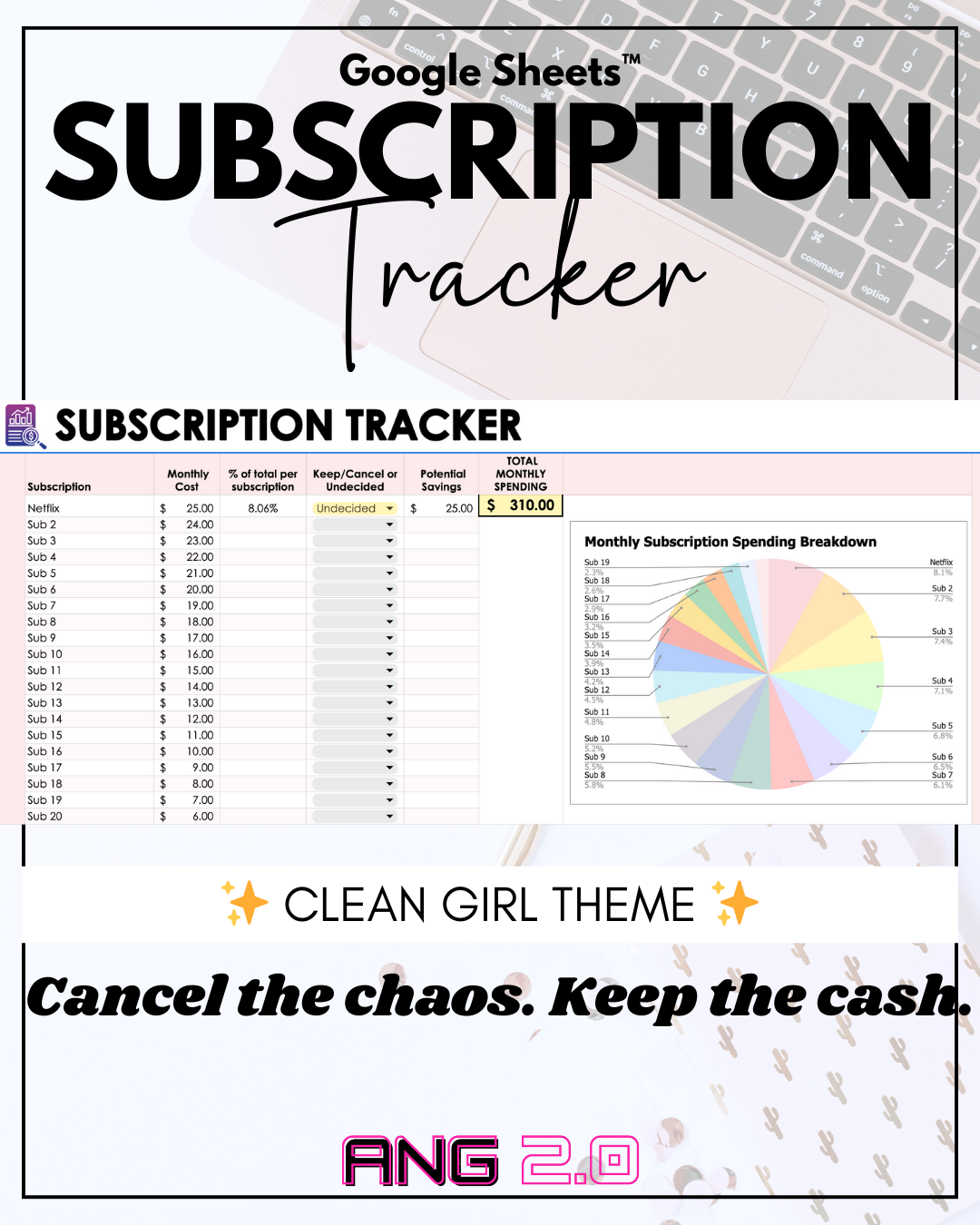 ✨ Clean Girl Budget Subscription Tracker | ANG 2.0